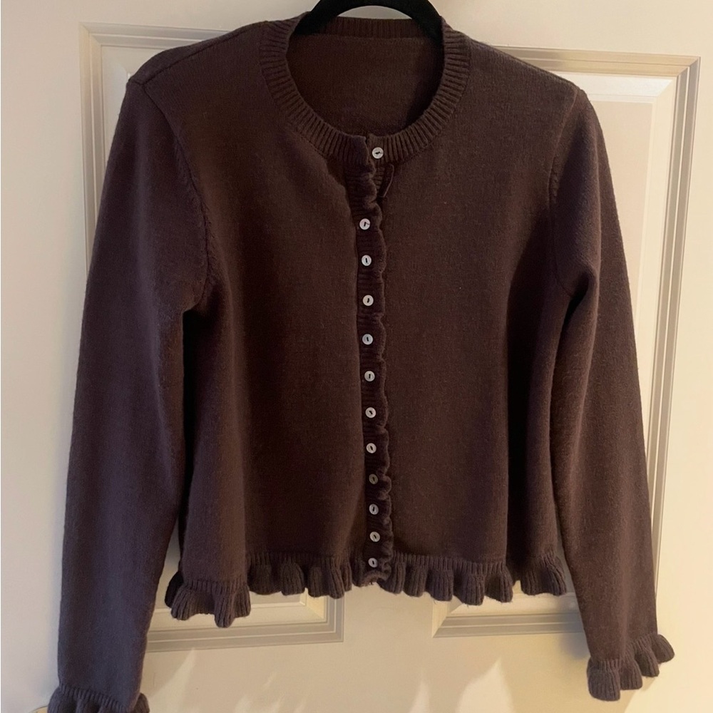 Women's Ruffle Trim Cardigan Sweater